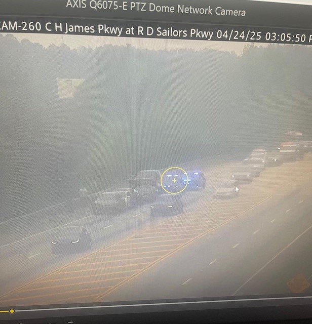 Crash in the NB C H James Pkwy right lane before the Richard D Sailors Pkwy intersection lowing traffic before intersection. #ATLTraffic