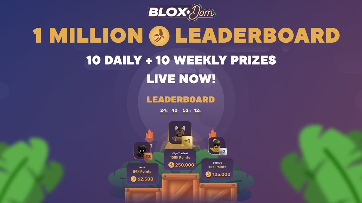 1 MILLION BANABUX LEADERBOARD LIVE 

WAGER UP &amp; WIN BIG NOW! 
bloxdom.com/r/TWITTER