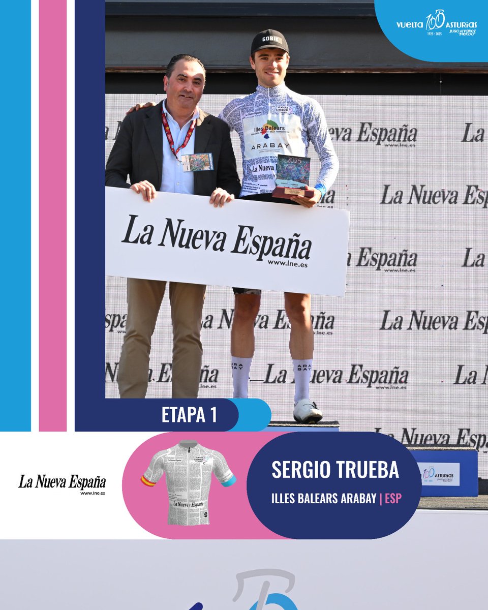 #Etapa1 🥇🤍líder de metas volantes patrocinado por <a href="/lanuevaespana/">La Nueva España</a> 

🚴 <a href="/Sergio_TruebaC/">Sergio Trueba</a> del equipo <a href="/IBalearsArabay/">Illes Balears - Arabay</a> 

#VueltaCiclistaAsturias #CentenarioVCA #100añosVCA #EnVueltaenelParaiso #VueltaAsturias2025
