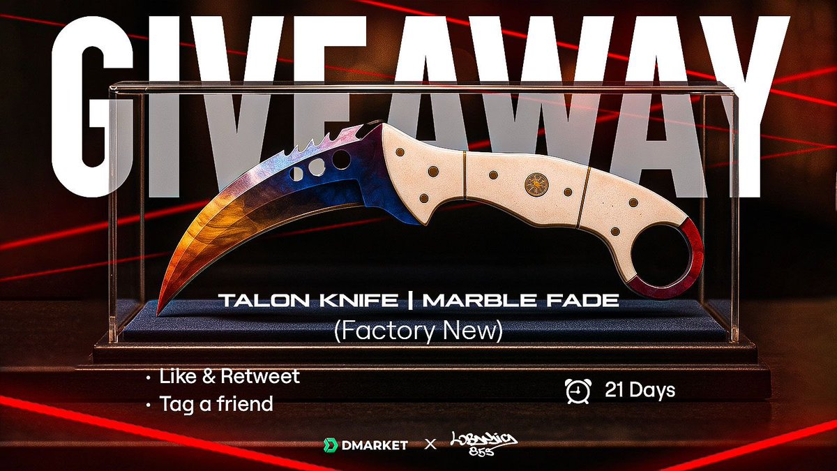 LobanjicaCS's tweet image. 🎁 HUGE $1000 KNIFE GIVEAWAY 🎁

COMPLETE THE BELOW:

- follow @LobanjicaCS + @DMarket
- ⁠tag 1 or more friends
- ⁠like &amp;amp; retweet
- ⁠use the below link to register because the skin will be sent to your dmarket account: go.dmarket.com/Loba

GL, picking winner in 21 days😄