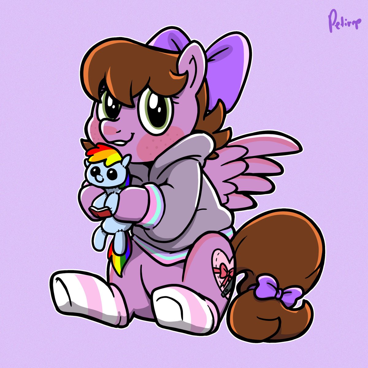 Petirep's tweet photo. This was the first time I had somebody approached me for a pony commission IN PERSON. Befish approached me at #Neighhem wanting a drawing of her OC holding a RDP plush, and I was happy to oblige. https://t.co/J8iAMIPHKa