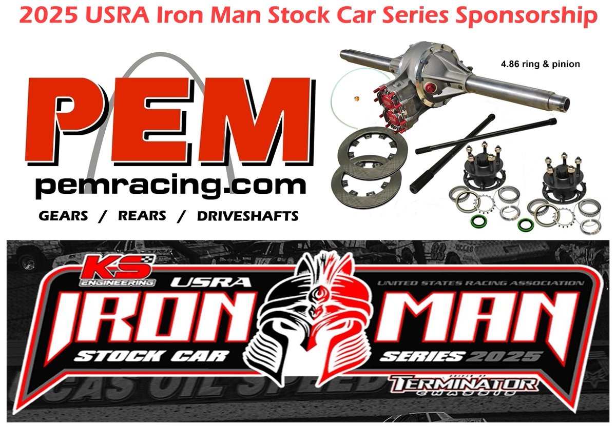 PEM Racing is sponsoring the return of the USRA Iron Man Stock Car Series with a 2 step approach in 2025. Each night the 4th place finisher in the Stock Car A Feature will receive a PEM product certificate for a Free PEM 610 series PEM Quick Change Gear Set.
The big news is that