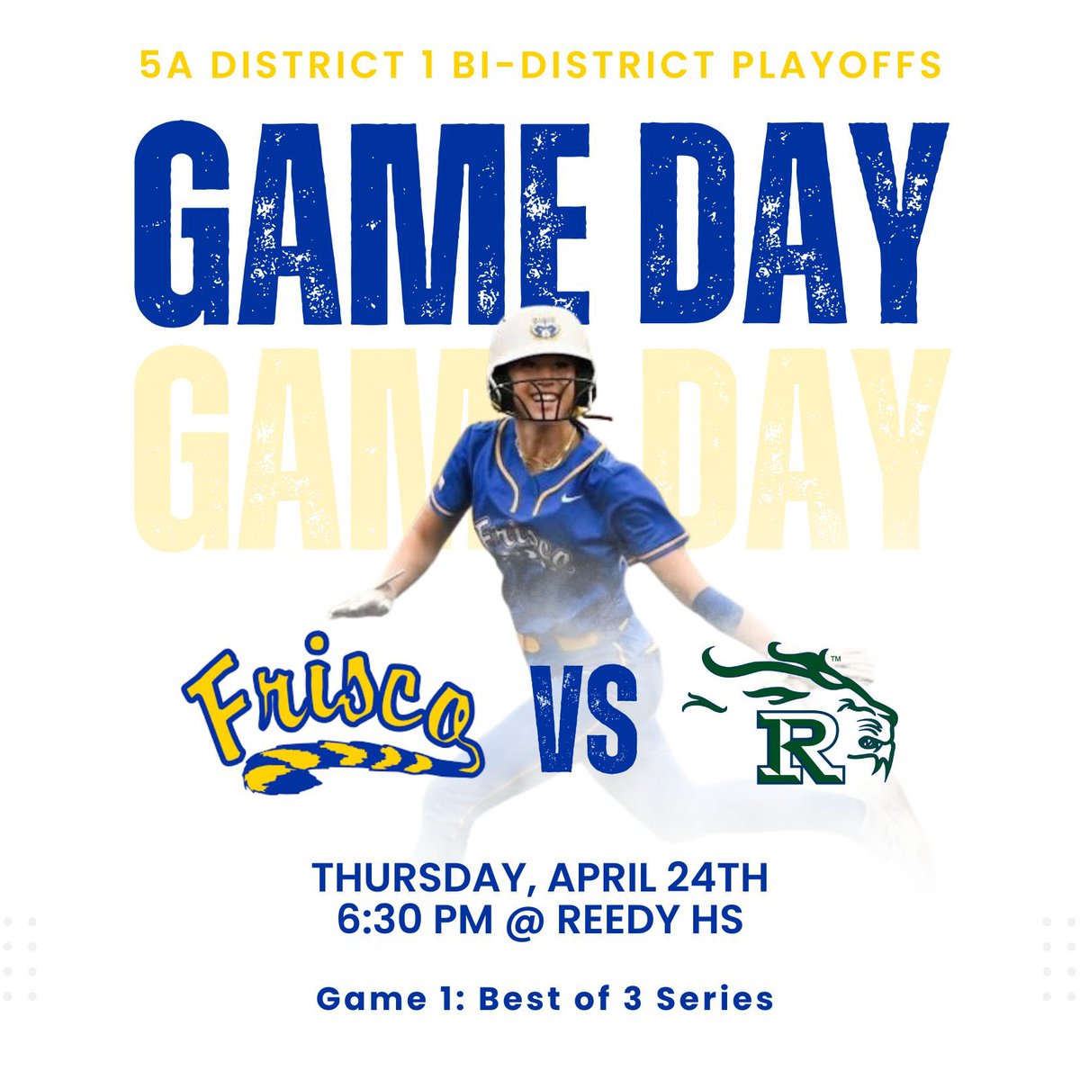 Raccoon Softball (@raccoonsoftball) on Twitter photo It’s Game Day!!🥎
🆚 Reedy High School
📍Reedy High School
📆Tonight: April 24th
⏰ 6:30PM
Let’s Go Frisco!!💙💛 <a href="/FHSRaccoons/">Frisco High School</a> It’s Game Day!!🥎
🆚 Reedy High School
📍Reedy High School
📆Tonight: April 24th
⏰ 6:30PM
Let’s Go Frisco!!💙💛 <a href="/FHSRaccoons/">Frisco High School</a>