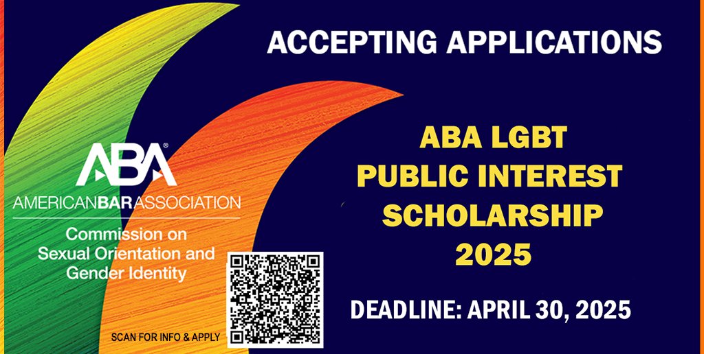 SOGI Commission (@sogi_commission) on Twitter photo There is still time to apply for the 2025 ABA LGBTQ+ Public Interest Scholarship!  Apply at: americanbar.org/groups/diversi… There is still time to apply for the 2025 ABA LGBTQ+ Public Interest Scholarship!  Apply at: americanbar.org/groups/diversi…