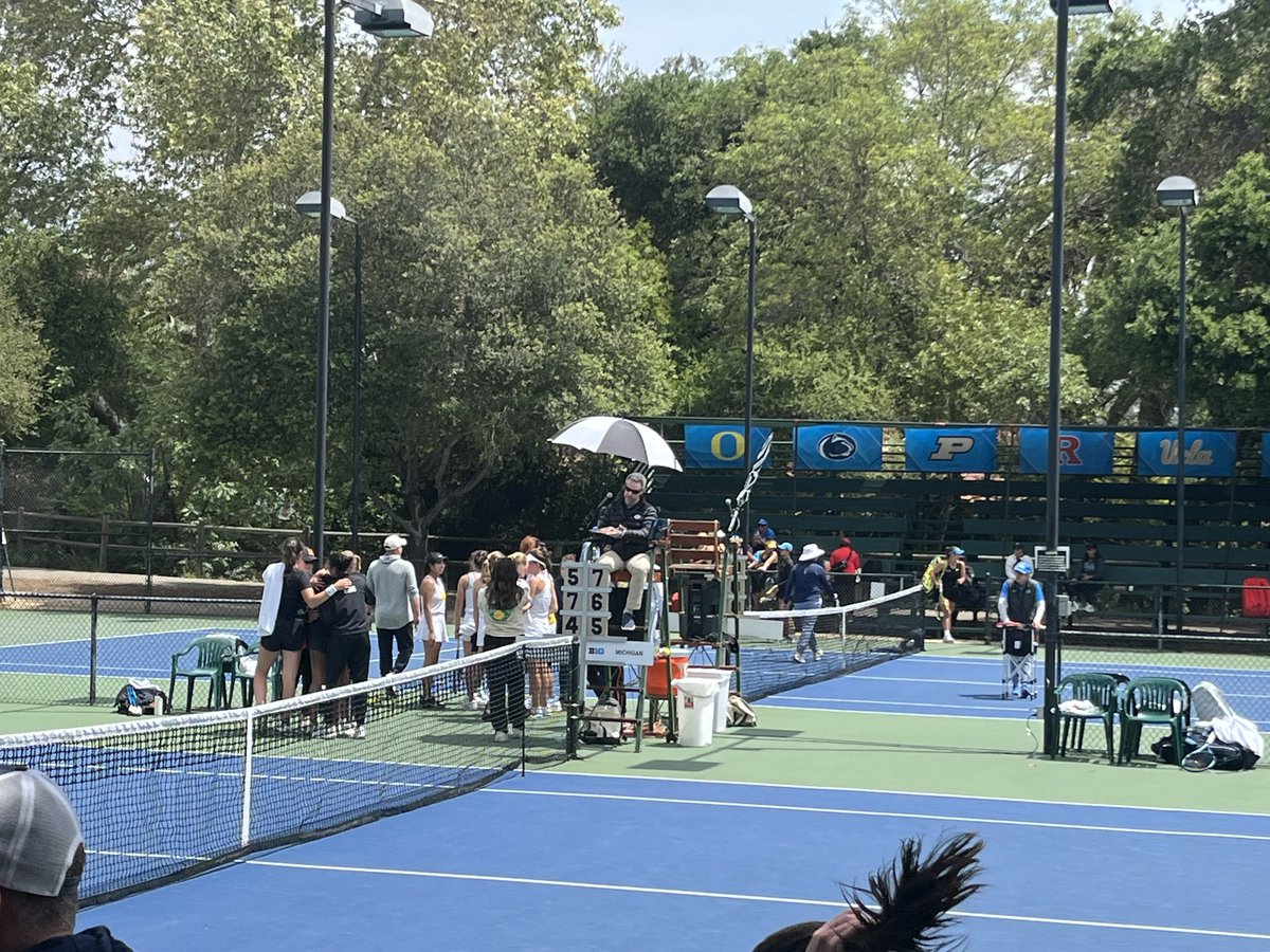 KaiADizon's tweet photo. In Ojai with @Chloe_Agas for @DBSports to cover No. 4 seed #UCLA women’s tennis’ run at its first Big Ten tournament. 

No. 8 seed Maryland makes it close, but No. 1 seed Michigan advances to the semis 4-3. 

UCLA and No. 5 seed Wisconsin on deck. https://t.co/Y8FsAQzTzo