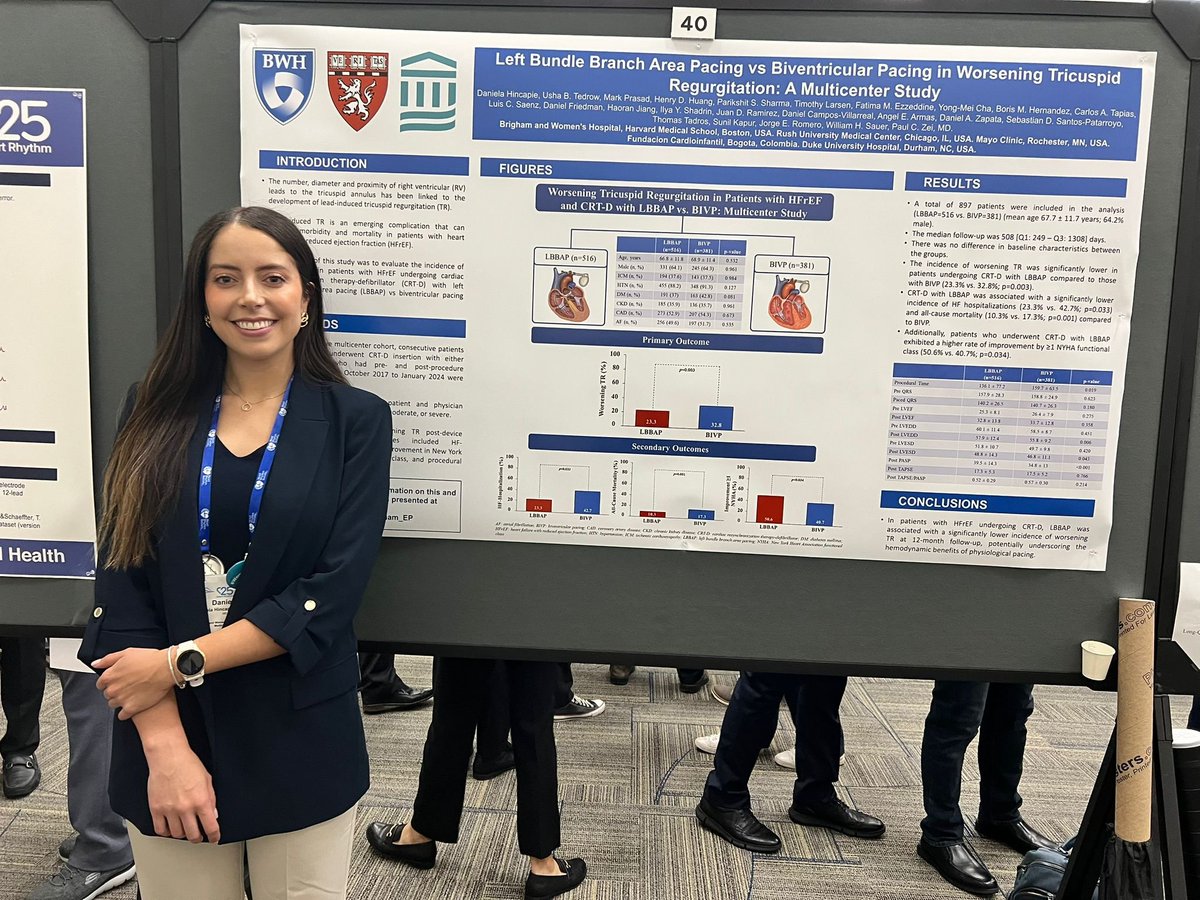 Brototo Deb (Brodie), MD, MIDS (@brototod) on Twitter photo <a href="/MajdElHarasis/">Majd El-Harasis</a> @vumccardsfit <a href="/VanderbiltU/">Vanderbilt University</a> <a href="/HRSonline/">Heart Rhythm Society</a> .<a href="/dhincapiet/">Daniela Hincapie Tabares</a>'s work showing ⬆️ worsening TR in BiVP vs LBBAP with better cardiovascular outcomes, HFH and all-cause mortality in LBB > BiVP.
- along with <a href="/utedrow/">Usha Tedrow</a> <a href="/True_EP/">William H. Sauer, MD</a> <a href="/paulzei/">Paul Zei</a> from <a href="/Brigham_EP/">Brigham EP</a>
#HRS2025
#EPeeps
#WomeninEP
#Cardiotwitter
#2025Pacesetter <a href="/MajdElHarasis/">Majd El-Harasis</a> @vumccardsfit <a href="/VanderbiltU/">Vanderbilt University</a> <a href="/HRSonline/">Heart Rhythm Society</a> .<a href="/dhincapiet/">Daniela Hincapie Tabares</a>'s work showing ⬆️ worsening TR in BiVP vs LBBAP with better cardiovascular outcomes, HFH and all-cause mortality in LBB > BiVP.
- along with <a href="/utedrow/">Usha Tedrow</a> <a href="/True_EP/">William H. Sauer, MD</a> <a href="/paulzei/">Paul Zei</a> from <a href="/Brigham_EP/">Brigham EP</a>
#HRS2025
#EPeeps
#WomeninEP
#Cardiotwitter
#2025Pacesetter