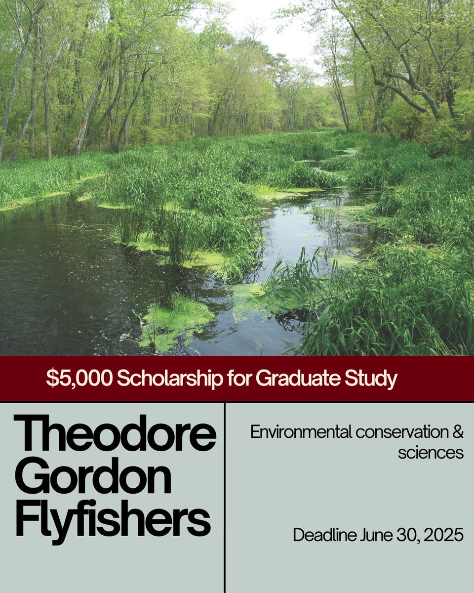 SBUFinancialAid's tweet photo. Theodore Gordon Flyfisher, Inc. Founders Fund Scholarship. Studies such as cold-water fisheries management, environmental law, environmental policy, aquatic biology, natural resource management, and hydrology.  Apply Today: https://t.co/6W3FDCVS55 https://t.co/lVapG0TIdJ