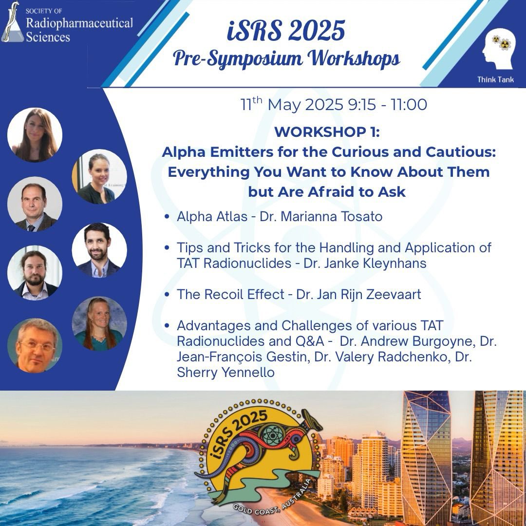 Join us before iSRS 2025 for a series of pre-symposium workshops on Sunday, May 11, from 9:15-16:45! 

The first workshop “Alpha Emitters for the Curious and Cautious: Everything you Want to Know About Them but Are Afraid to Ask” will be from 9:15-12:00. 

Hope to see you there!