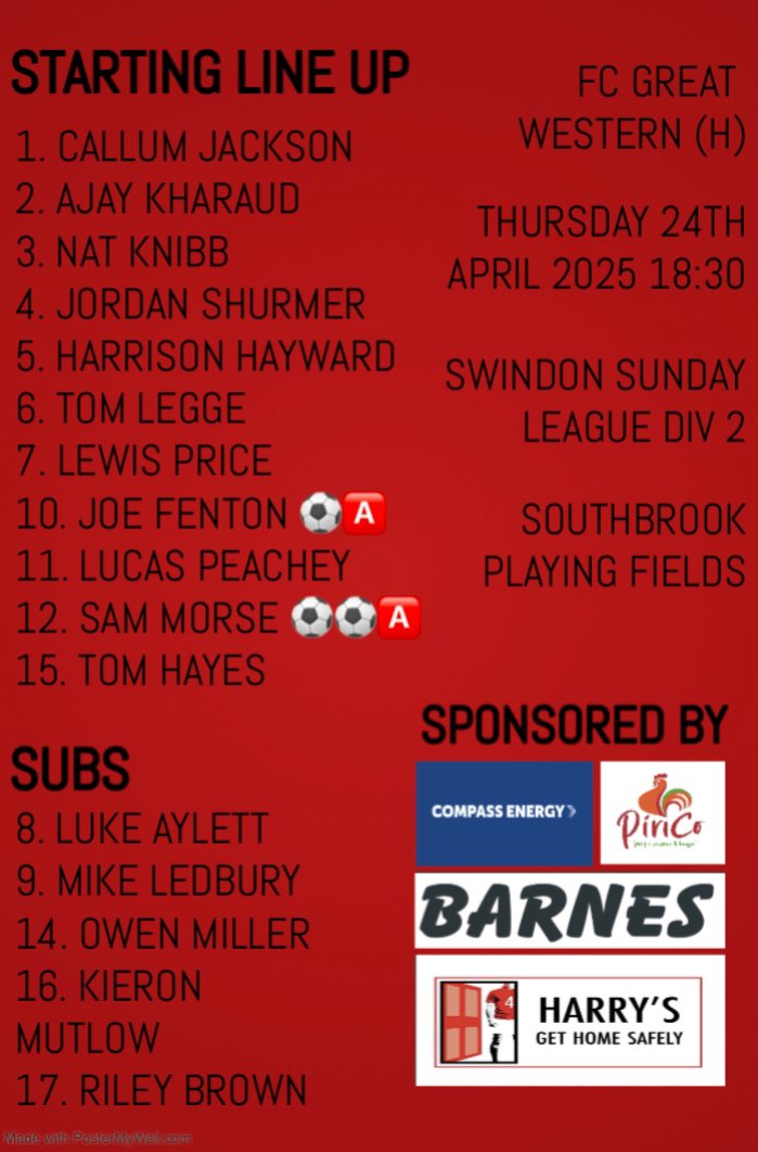 Class first half, poor second half. 5-3 L vs <a href="/GWFCSundays/">Great Western FC Sundays</a>. MOTM <a href="/Sammorse777/">Sam</a> class performance. Thank god that seasons over. Look forward to a break before pre season gets going. 

⚽️ <a href="/Sammorse777/">Sam</a> x2, <a href="/joe80574766/">joefenton</a>
🅰️ <a href="/joe80574766/">joefenton</a>, <a href="/Sammorse777/">Sam</a> 

#upthedale