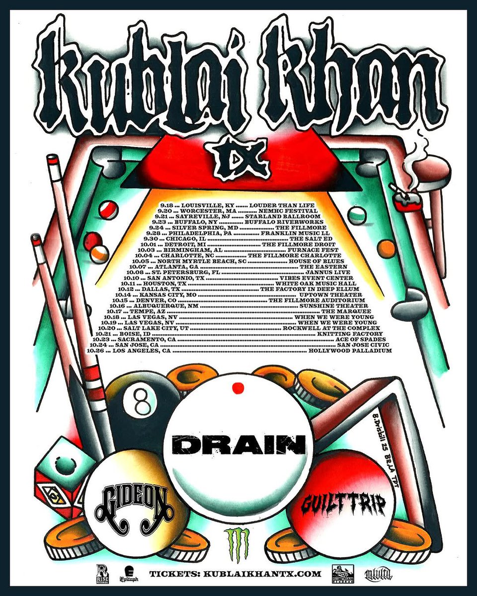 5Bartistsmedia's tweet photo. . @GuiltTripMCR is crossing the pond for a monster tour with @KublaiKhanTX, @drain831, and @GideonAL.

Tickets on sale tomorrow at 10am local. 👊 https://t.co/7mjSuEXmvR