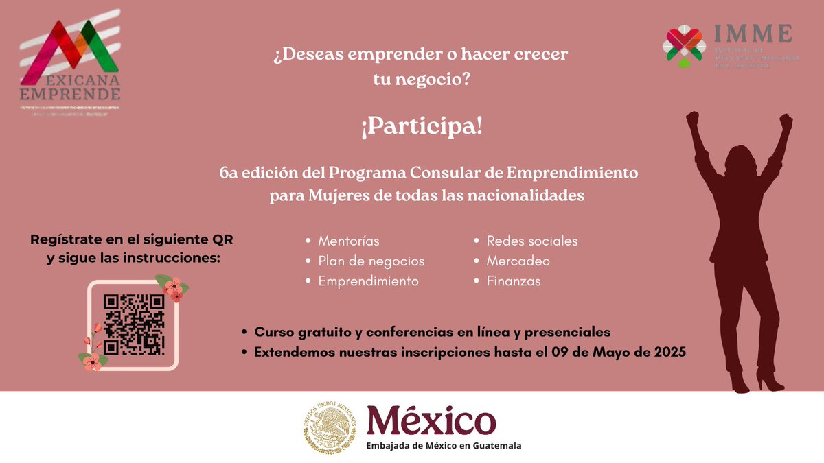 ConsulMexGuate (@consulmexguate) on Twitter photo 📢📢📢 ¡Nueva fecha! Extendimos el plazo de registro para el #PCEME6aEdiciónPrograma. Ésta es tu 🫵 oportunidad, súmate y participa en el programa🙌🏻.
#MexicanaEmprende <a href="/IME_SRE/">IMME</a> <a href="/SRE_mx/">Relaciones Exteriores</a> <a href="/EmbaMexGua/">Embamex Guatemala</a> <a href="/tatclouthier/">Tatiana Clouthier</a> 📢📢📢 ¡Nueva fecha! Extendimos el plazo de registro para el #PCEME6aEdiciónPrograma. Ésta es tu 🫵 oportunidad, súmate y participa en el programa🙌🏻.
#MexicanaEmprende <a href="/IME_SRE/">IMME</a> <a href="/SRE_mx/">Relaciones Exteriores</a> <a href="/EmbaMexGua/">Embamex Guatemala</a> <a href="/tatclouthier/">Tatiana Clouthier</a>