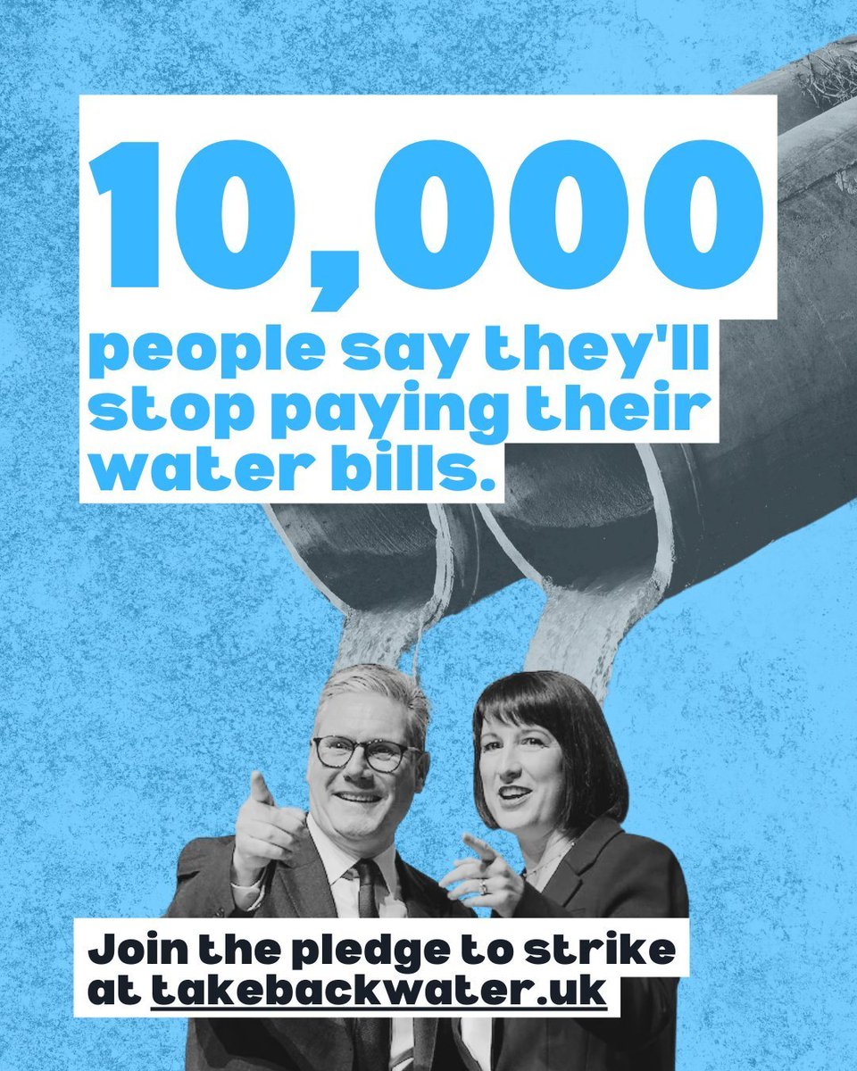 We hit 10,000 pledges to strike 💪

That's enough people to withhold half a million pounds from the water firms every month. It's a lot of cash – but we need this number to be way higher to seriously disrupt the industry.

Help us get to 20,000 next 👉 takebackwater.uk