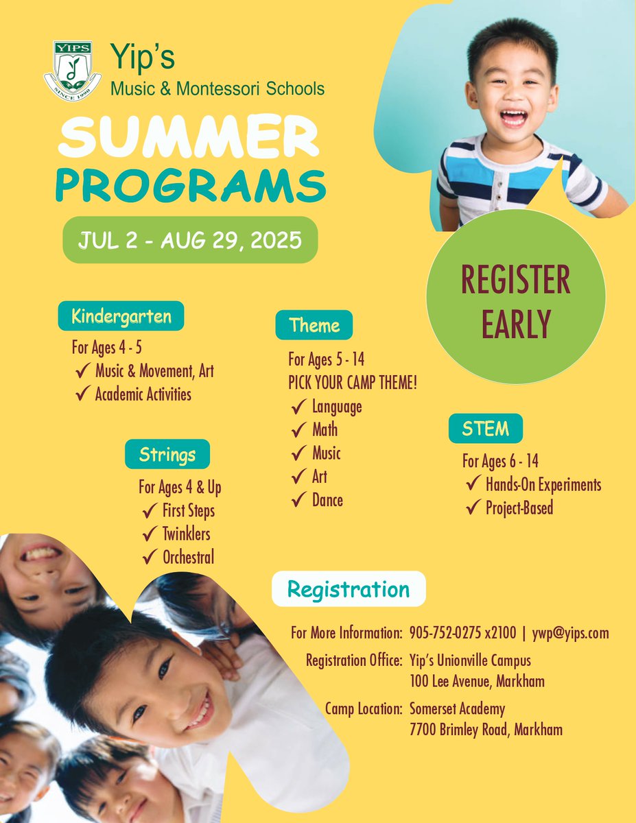 YipsCanada's tweet image. 3/3 Let’s make this summer one to remember! 📷
For more info:
📷 905-752-0275 x2100
📷 ywp@yips.com
📷 Register at: Yip’s Unionville Campus, 100 Lee Avenue, Markham

#YipsSummerCamp #MarkhamKids #SummerLearningFun #STEM #Art #Music #Montessori
