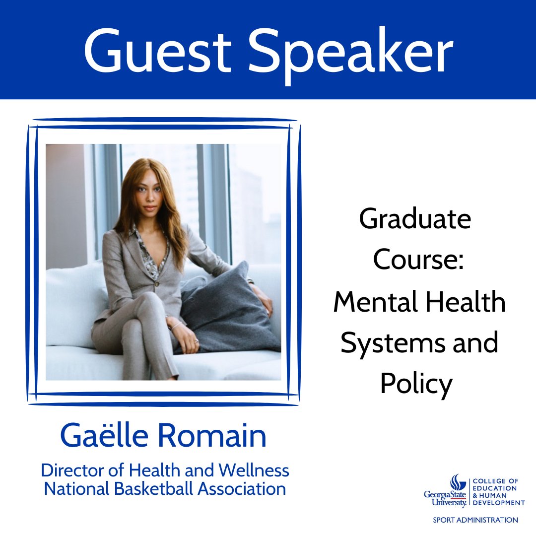 We would like to extend our gratitude to a pair of guests who joined Dr. Beasley's Mental Health Systems and Policy in Sport Administration master's course from the NBA! Brooks and Gaëlle provided some excellent insight for our students #GSUSportAdmin