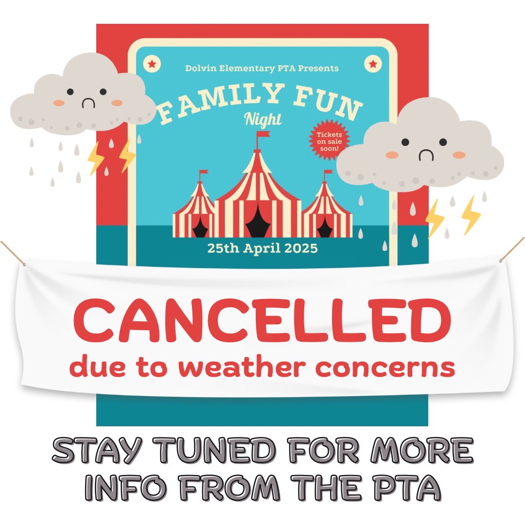 After careful consideration and review of multiple weather forecasts, we have made the difficult decision to cancel Family Fun Night due to expected inclement weather.
