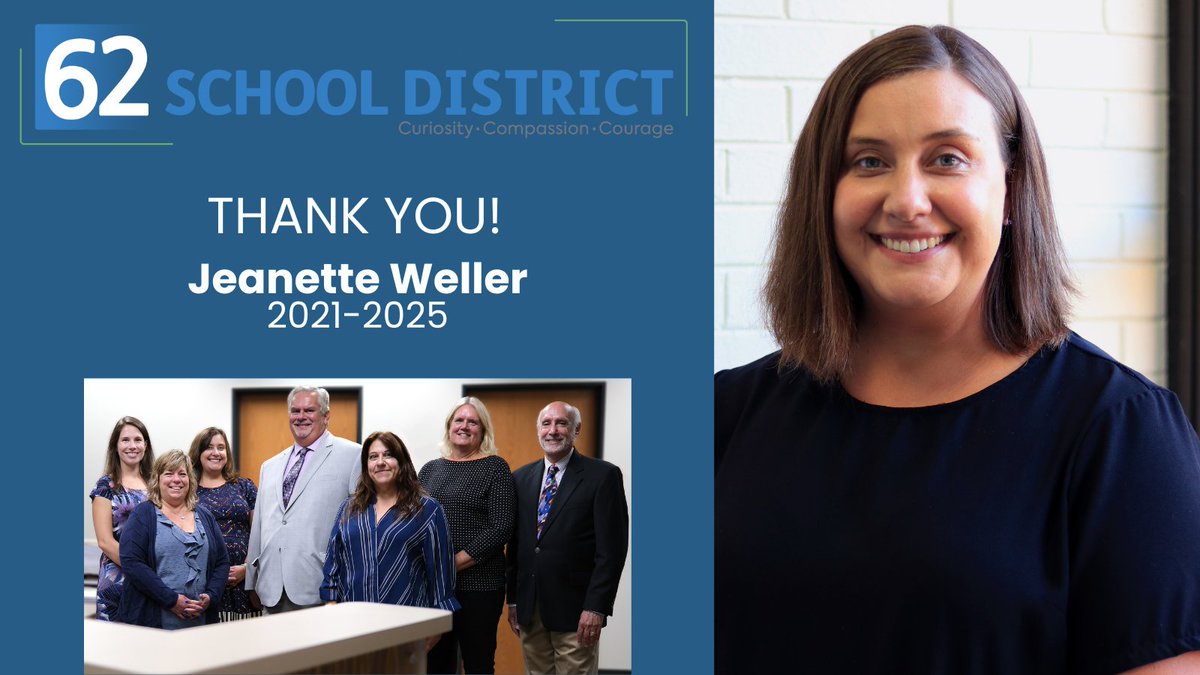 With deep appreciation, we extend our sincere thanks to Jeanette Weller for her dedicated years of service on the District 62 Board of Education: 2021-2025. #62learns #62united
