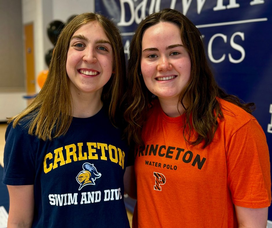Congratulations! Today, we held a college signing for Katie McCullough '25 who will play water polo at Princeton University and Olivia Stankiewicz-Goldsmith '25 who will swim at Carleton College! ⭐ Way to go, Katie and Olivia! #signingday #baldwinproud #gobears #studentathletes