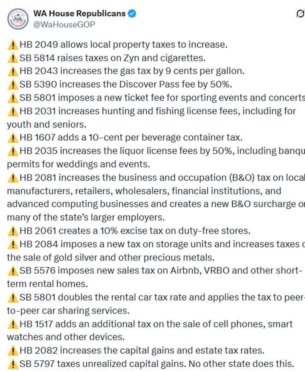 JimWalshLD19's tweet image. How many state tax increases are WA Democrats proposing?
This many state tax increases.
