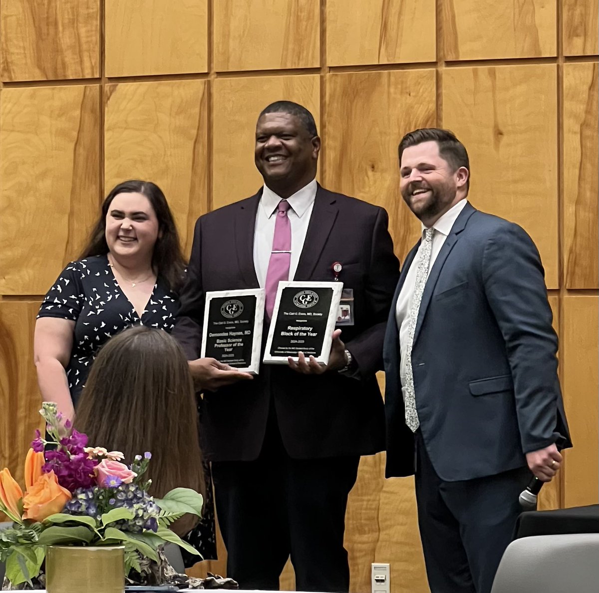 UMMCAdmitMD's tweet image. Congratulations to Dr. Haynes on receiving the Hall of Fame Award and the Basic Science Professor of the Year Award and for being chosen by second-year students as having the best respiratory block of the year! Great job, Dr. Haynes!