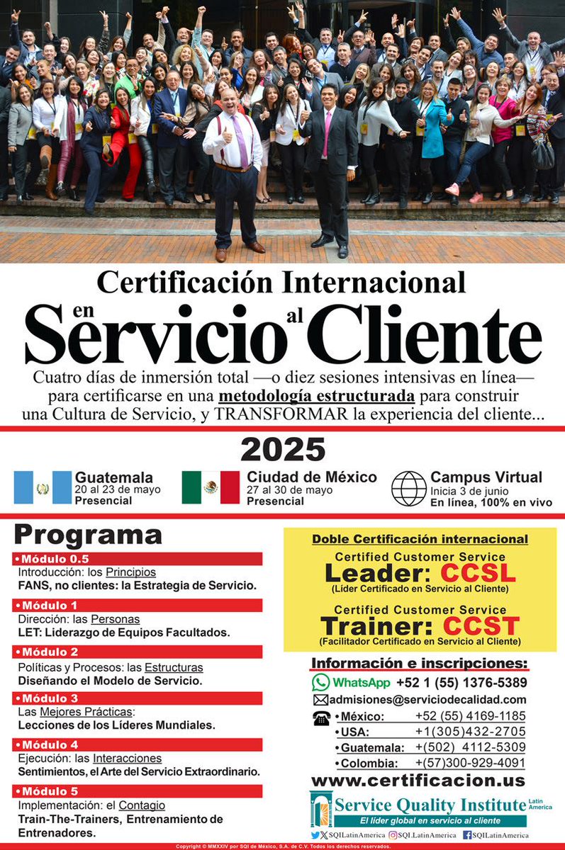 gtpromos's tweet photo. 📣 Service Quality Institute: Programa Ejecutivo de Certificación Internacional en Servicio al Cliente.
Más información: https://t.co/Kt70pBpPse

#TraficoGT #Villanueva #transitogt #climagt  #guate #soy502 #CAES #villanuevagt #transitomixco https://t.co/KTK62IoiAl