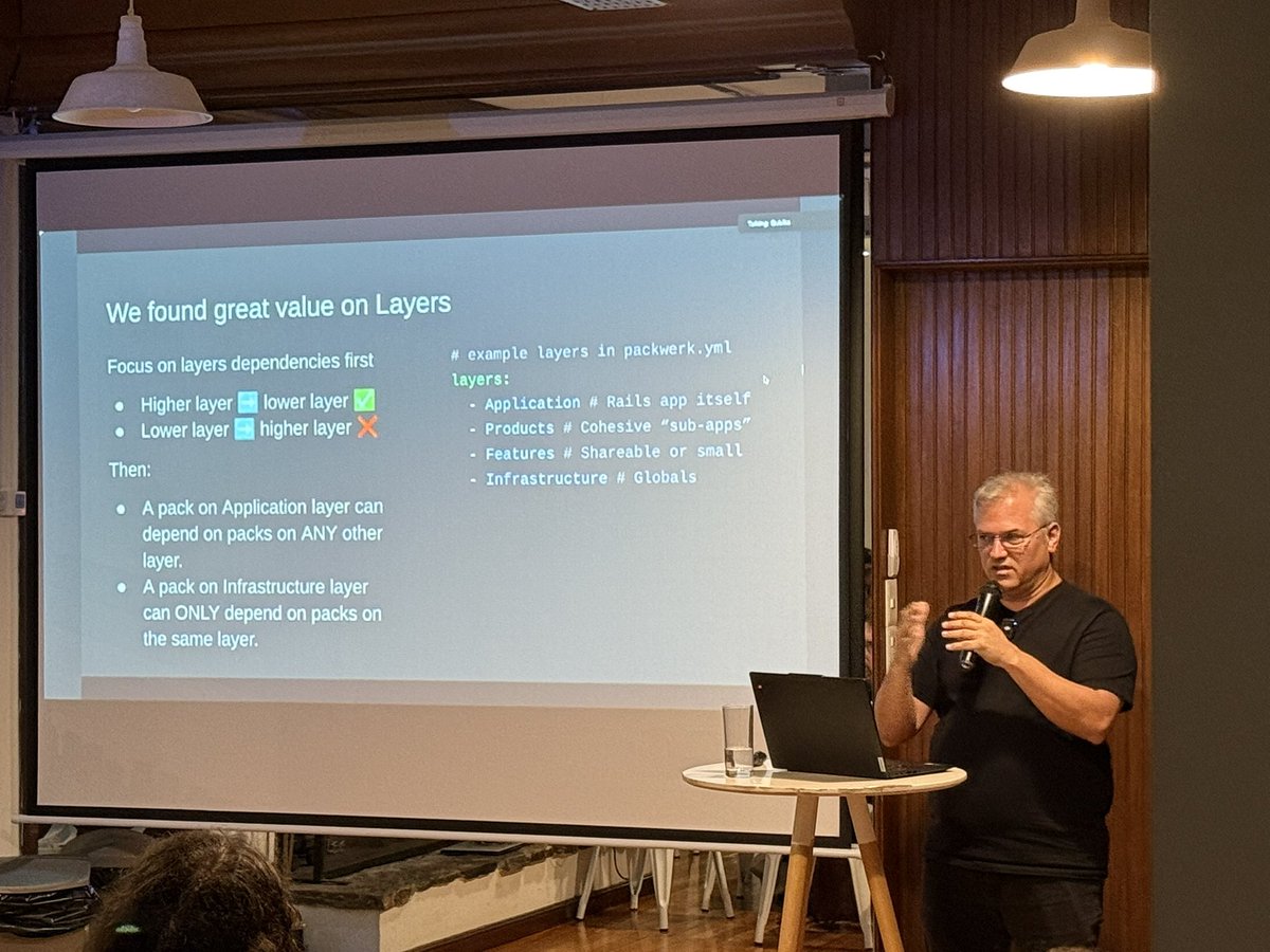 Sebastian Suttner (@ssuttner) on Twitter photo Great talk from <a href="/oboxodo/">Diego Algorta</a> about how he and his team uses #packwerk! Filled with tips and tricks 🙌 <a href="/rubymontevideo/">Ruby Uruguay</a> Great talk from <a href="/oboxodo/">Diego Algorta</a> about how he and his team uses #packwerk! Filled with tips and tricks 🙌 <a href="/rubymontevideo/">Ruby Uruguay</a>