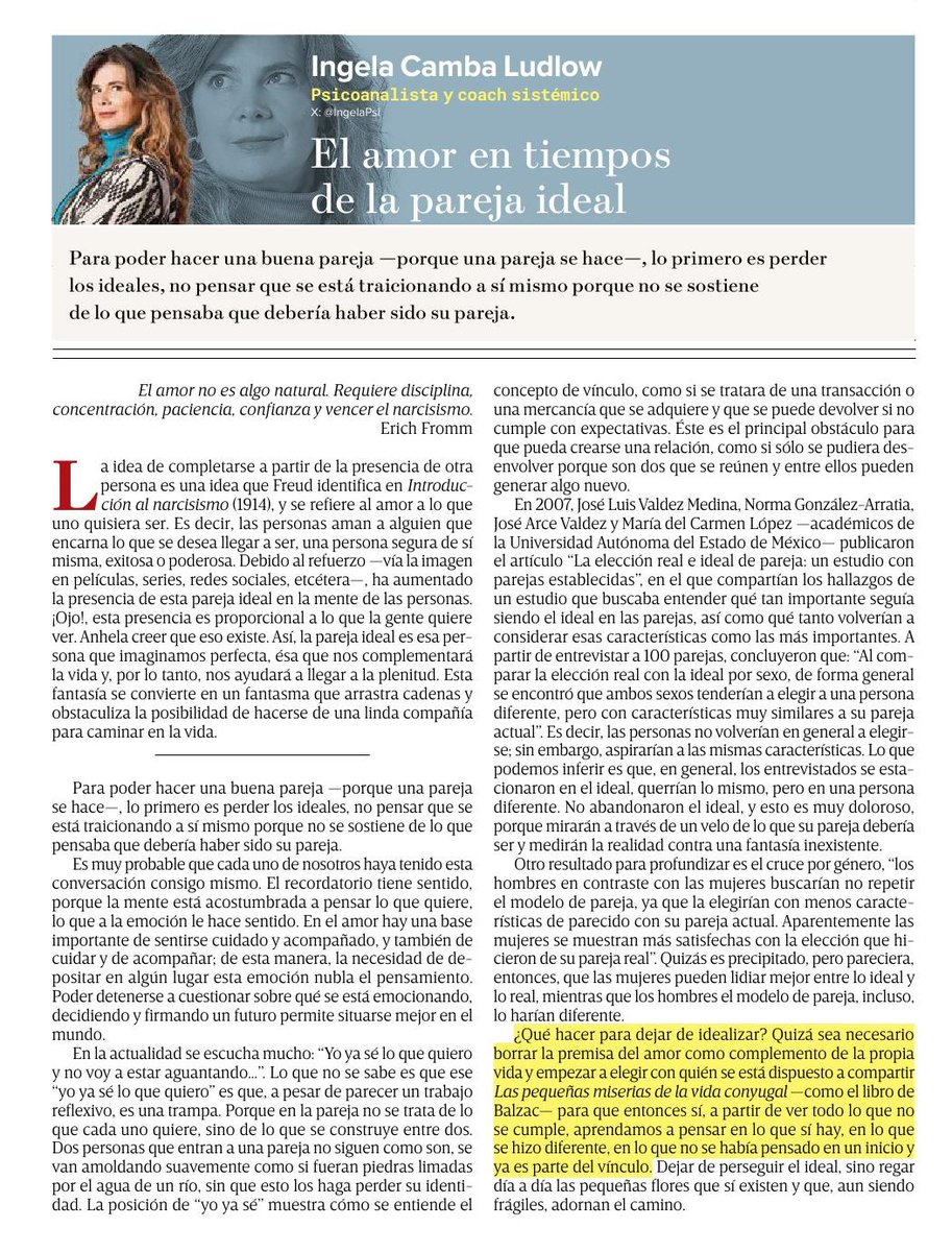 "En el amor hay una base importante de sentirse cuidado y acompañado, y también de cuidar y de acompañar. Poder detenerse a cuestionar sobre qué se está emocionando, decidiendo y firmando un futuro permite situarse mejor en el mundo".

<a href="/IngelaPsi/">IngelaCambaPsi</a>