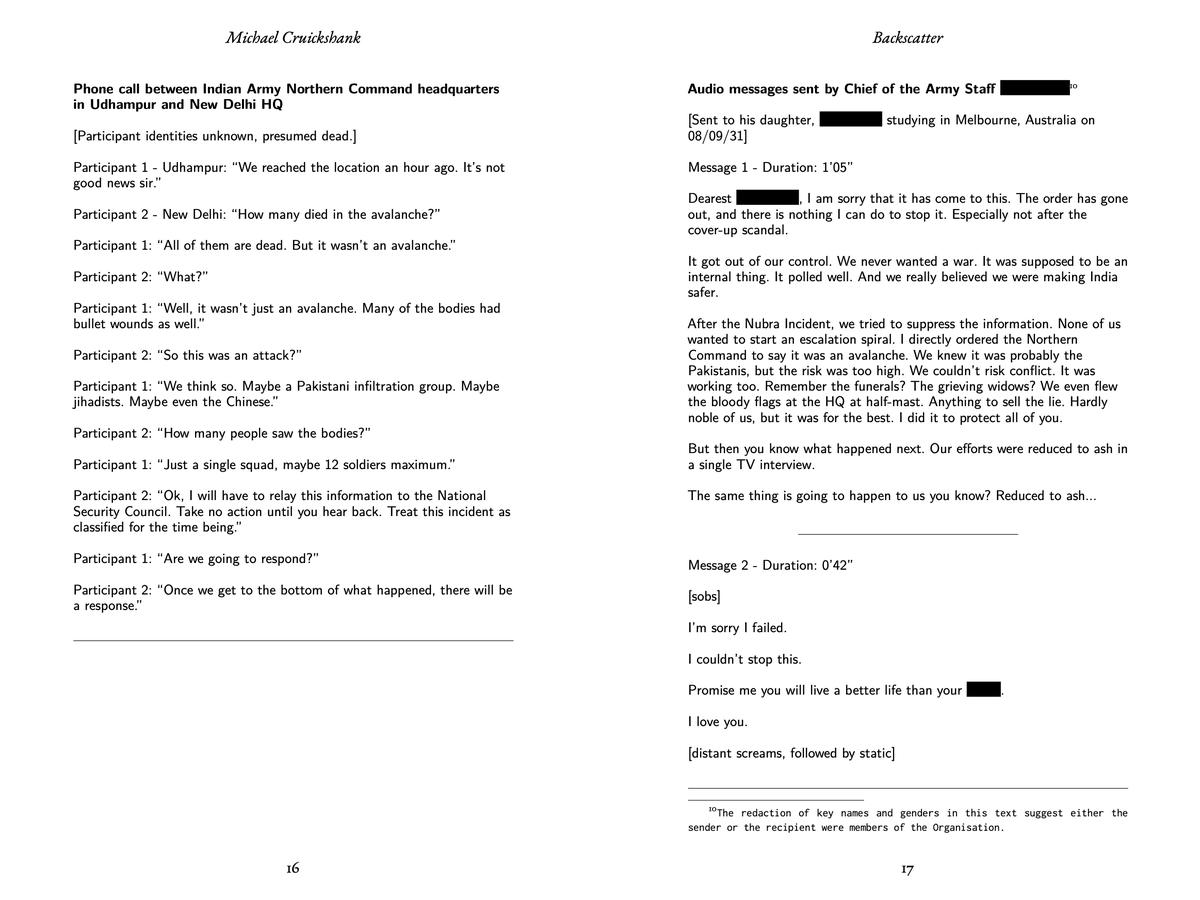 With tensions between India and Pakistan once again disturbingly high, I'd invite you to read an excerpt from my forthcoming novel (provisionally titled 'Backscatter') detailing a near-future scenario of how this could go alarmingly wrong.

michaelcruickshank.me/the-subcontine…