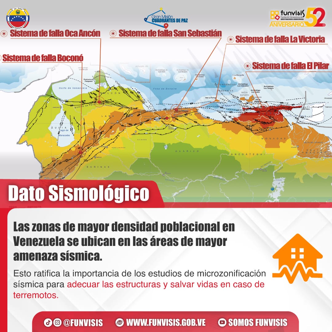 #DatoSismológico | En Venezuela, la zona de mayor actividad sísmica corresponde a una franja de unos 100 km de ancho, definida a lo largo de los sistemas montañosos de Los Andes, la Cordillera Central y la Cordillera Oriental.    

#Funvisis #Sismos #Terremotos