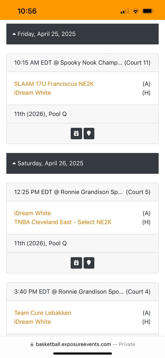here is my schedule for my next tournament, the clash in ohio!!