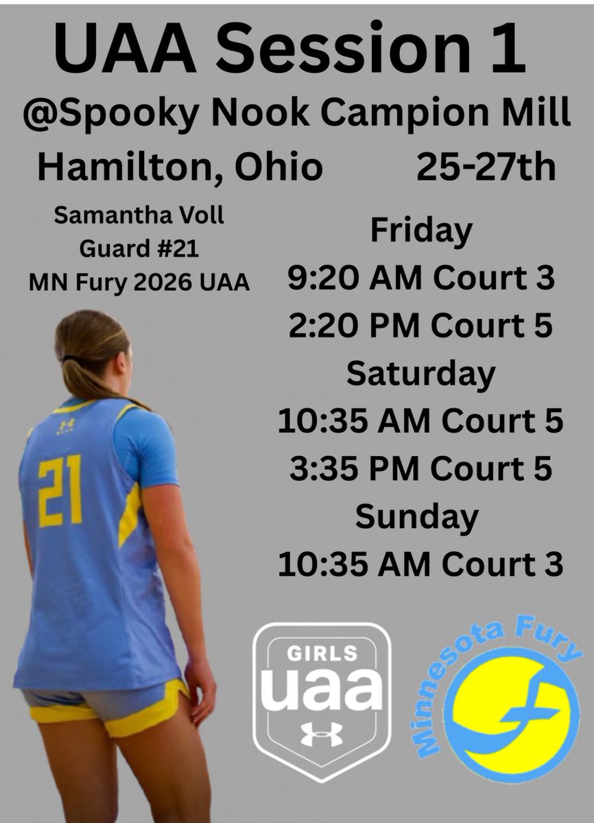 Samantha Voll (@samanthavoll12) on Twitter photo Here’s our schedule for the upcoming tournament this weekend! Come check us out! <a href="/MinnesotaFury/">Minnesota Fury AAU</a> Here’s our schedule for the upcoming tournament this weekend! Come check us out! <a href="/MinnesotaFury/">Minnesota Fury AAU</a>