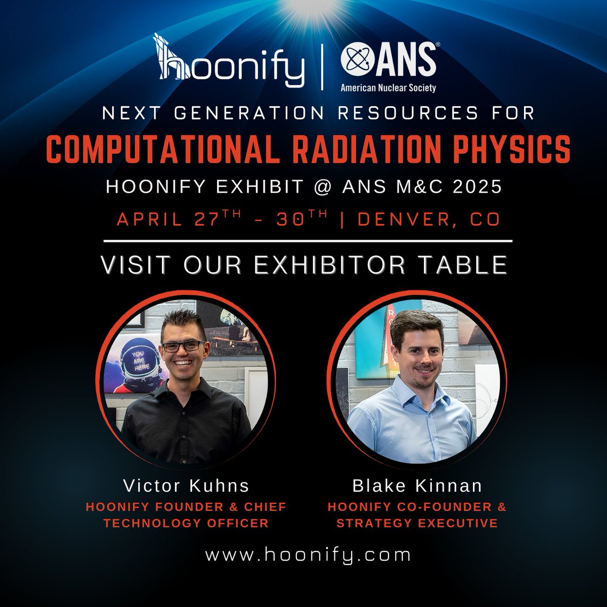 hoonify_tech's tweet image. #Hoonify is excited to be exhibiting at the #ANSConference #MC2025 on April 27–30, 2025, at The Westin Denver Downtown in Denver, CO. Come visit Victor &amp;amp; Blake at our exhibitor table!
 hubs.la/Q03jNt070
#HoonifyTech #HPC #Supercomputing  #nuclermedicine
#radiology #nuclear