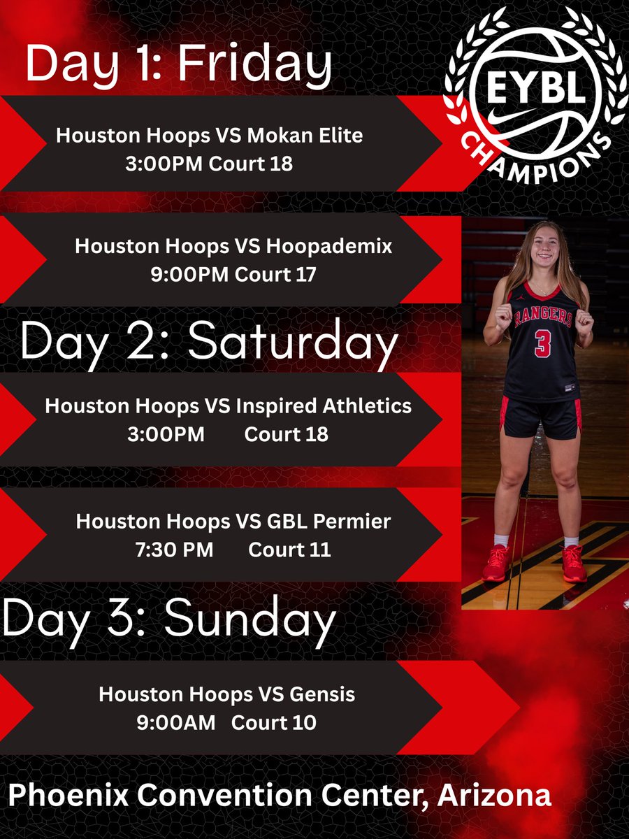 Gianna Dudenhoeffer (@giannadude7) on Twitter photo Schedule for Boo Williams! Let’s get it!! <a href="/HHoopsCTXGBB/">Lady Houston Hoops CenTx</a> <a href="/NikeGirlsEYBL/">Nike Girls EYBL</a> <a href="/LadyRangerBball/">Vista Ridge Bball</a> <a href="/SRSU_WBB/">Sul Ross State Women’s Basketball</a> <a href="/Coach_Z_Antoine/">Zenarae 黃翠珠 Antoine</a> <a href="/CoachJericka/">Jericka Jenkins</a> #Nike #EYBL #showtime #basketball #girlsbasketball #AAU Schedule for Boo Williams! Let’s get it!! <a href="/HHoopsCTXGBB/">Lady Houston Hoops CenTx</a> <a href="/NikeGirlsEYBL/">Nike Girls EYBL</a> <a href="/LadyRangerBball/">Vista Ridge Bball</a> <a href="/SRSU_WBB/">Sul Ross State Women’s Basketball</a> <a href="/Coach_Z_Antoine/">Zenarae 黃翠珠 Antoine</a> <a href="/CoachJericka/">Jericka Jenkins</a> #Nike #EYBL #showtime #basketball #girlsbasketball #AAU