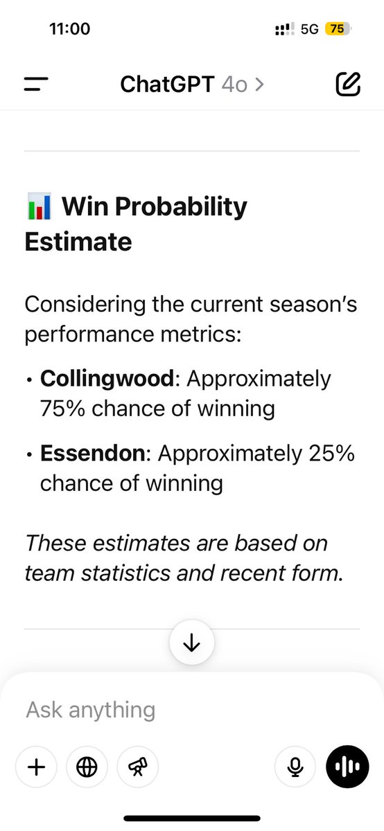 According to AI we’ve got some work ahead of the dons today! <a href="/essendonfc/">Essendon FC</a> #aflpiesdons