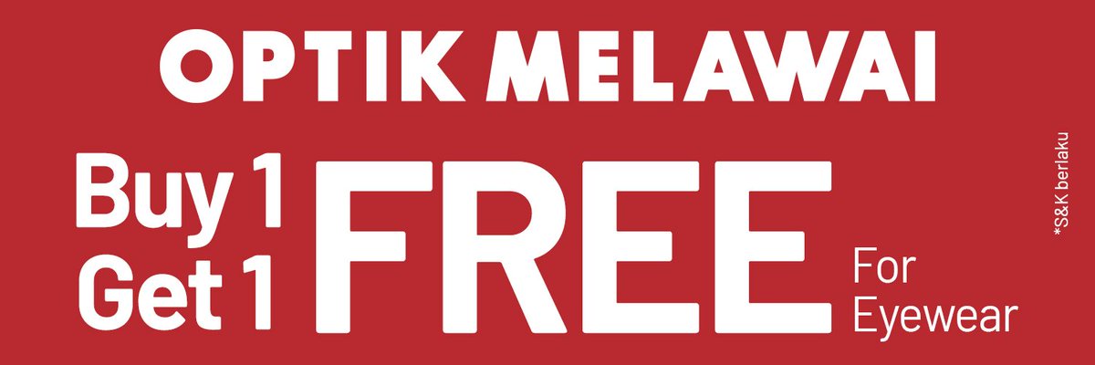 Tgl 21 Maret - 13 Mei 2025
Optik Melawai ada promo BUY 1 GET 1 FREE utk pembelian produk Frame &amp; Sunglasses.
Byk promo utk contact lens
Informasi lebih lanjut, kunjungi gerai Optik Melawai terdekat di kota Anda/kunjungi website optikmelawai.com
&amp; sosmed Optik Melawai ya!