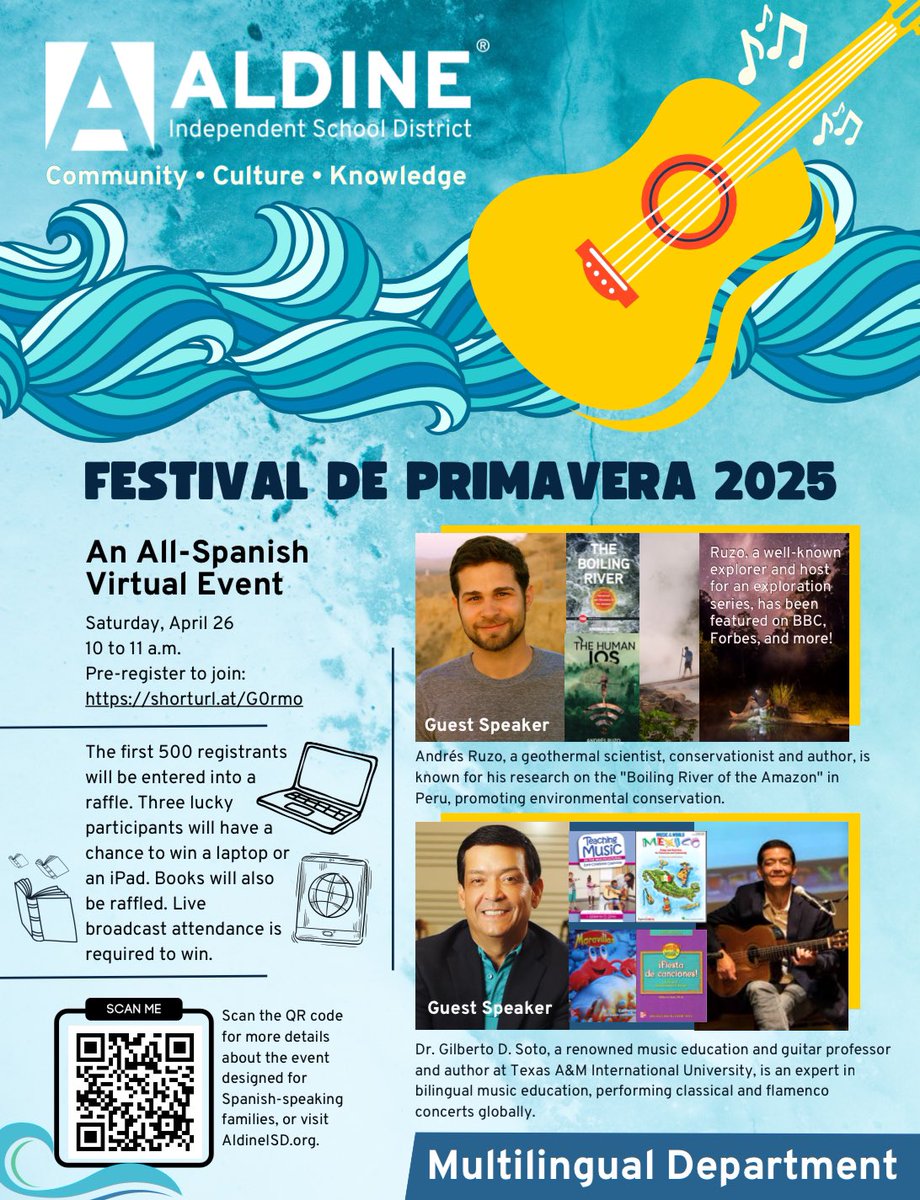 Eva Iñiguez 🦋 (@aldine_bil_esl) on Twitter photo 🌸🌺2 days for the virtual festival de primavera! Pre register to participate in the raffle of books, laptops and iPads!
docs.google.com/forms/d/e/1FAI…
<a href="/Griggs_AISD/">Griggs School</a> <a href="/AldineMS_AISD/">Aldine Middle School</a> <a href="/HambrickMS_AISD/">Hambrick</a> <a href="/PlummerMS_AISD/">Plummer MS Aldine ISD</a> <a href="/LewisMS_AISD/">Lewis Middle School</a> <a href="/JonesMS_AISD/">JonesMSToros</a> <a href="/GarciaMS_AISD/">Garcia Middle School</a> <a href="/HoffmanMS_AISD/">Hoffman College Prep</a> <a href="/MeadMS_AISD/">Mead Middle School</a> 🌸🌺2 days for the virtual festival de primavera! Pre register to participate in the raffle of books, laptops and iPads!
docs.google.com/forms/d/e/1FAI…
<a href="/Griggs_AISD/">Griggs School</a> <a href="/AldineMS_AISD/">Aldine Middle School</a> <a href="/HambrickMS_AISD/">Hambrick</a> <a href="/PlummerMS_AISD/">Plummer MS Aldine ISD</a> <a href="/LewisMS_AISD/">Lewis Middle School</a> <a href="/JonesMS_AISD/">JonesMSToros</a> <a href="/GarciaMS_AISD/">Garcia Middle School</a> <a href="/HoffmanMS_AISD/">Hoffman College Prep</a> <a href="/MeadMS_AISD/">Mead Middle School</a>