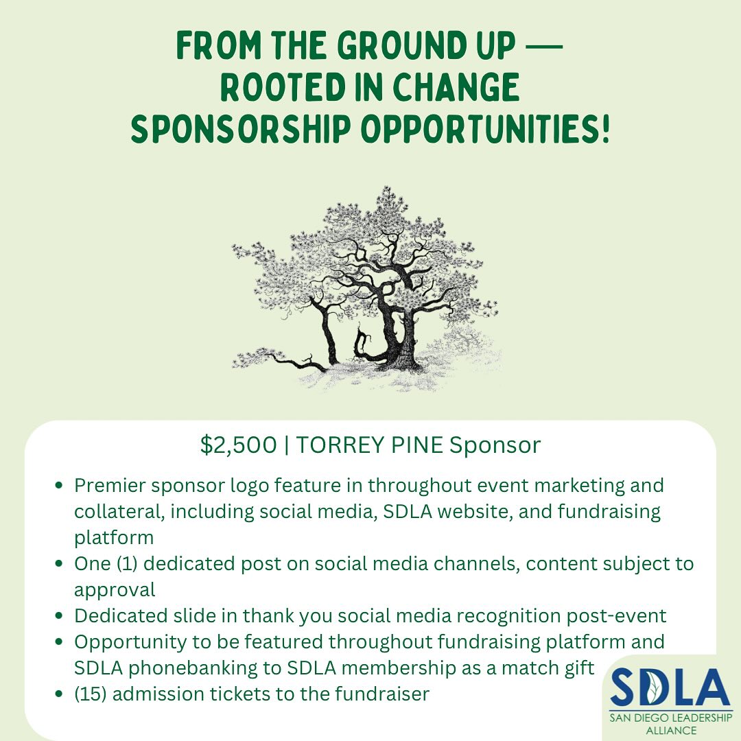 LeadershipSD's tweet photo. Interested in going the extra mile? Become an SDLA sponsor! 🫶
It has never been clearer: Investing in grassroots efforts and community-driven leadership is crucial to creating a more just and equitable future.🪴 https://t.co/L8fVb6R84G