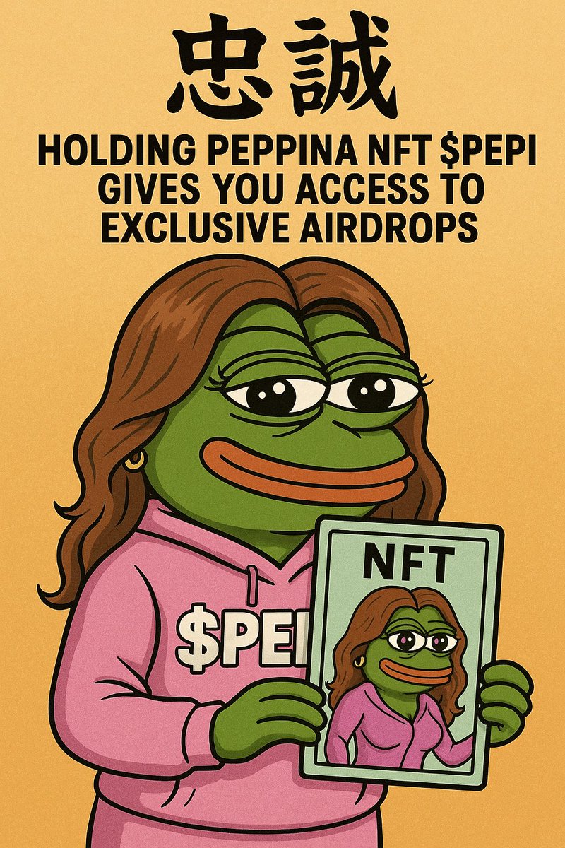 Peppina NFT Has Dropped!
Loyalty now has a face — and it’s green, bold, and full of $PEPI spirit!

Mint now:
launchmynft.io/sol/15872

Holding this NFT + holding $PEPI tokens gives you:
•Access to exclusive airdrops
•Early entry to future events
•A say in community decisions