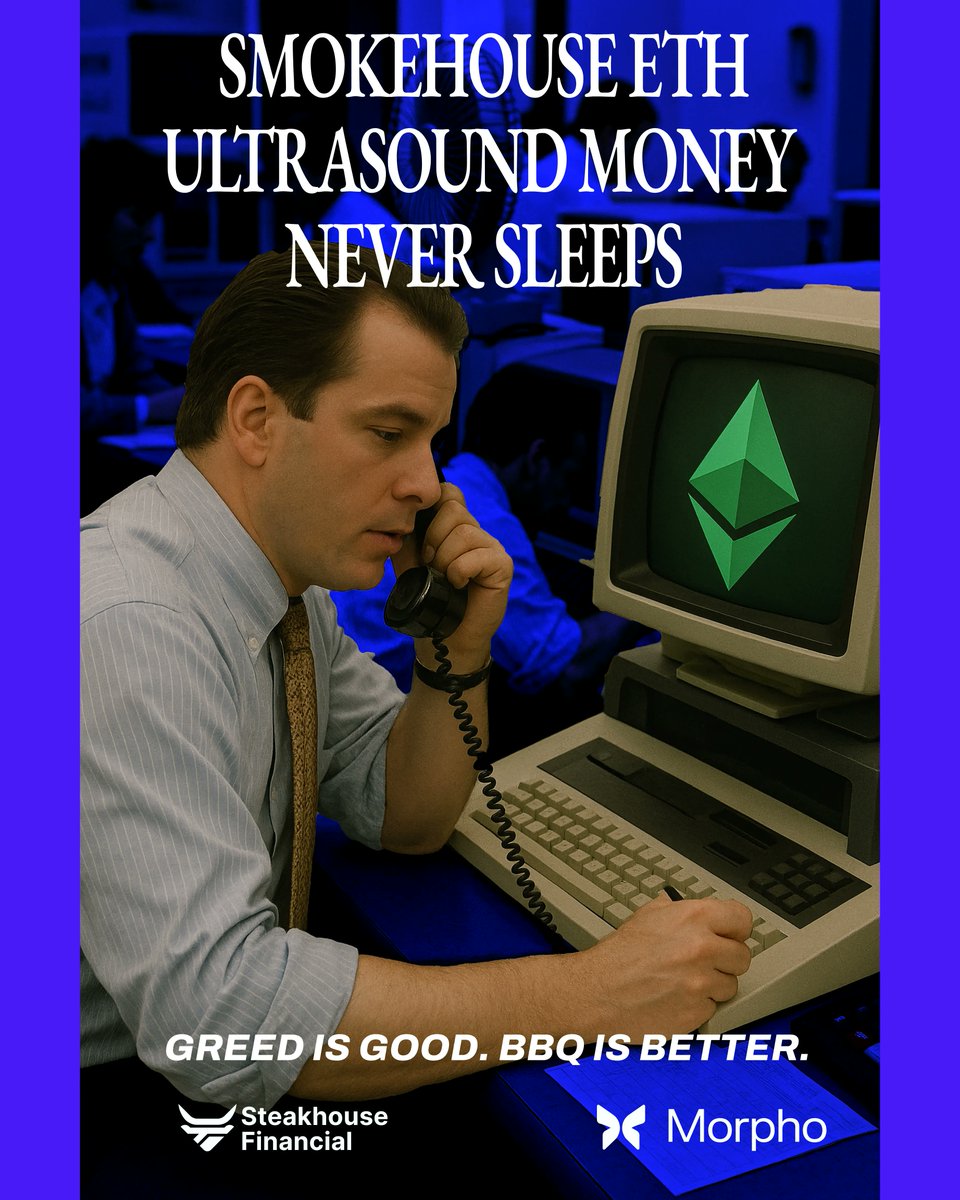 Smokehouse ETH, now on <a href="/MorphoLabs/">Morpho 🦋</a>

Ultrasound money never sleeps, pal. Just paid 800,000 gas. It's been wired to validators. Play with it. You've done good, but you gotta keep doing good. I've showed you how the game works.