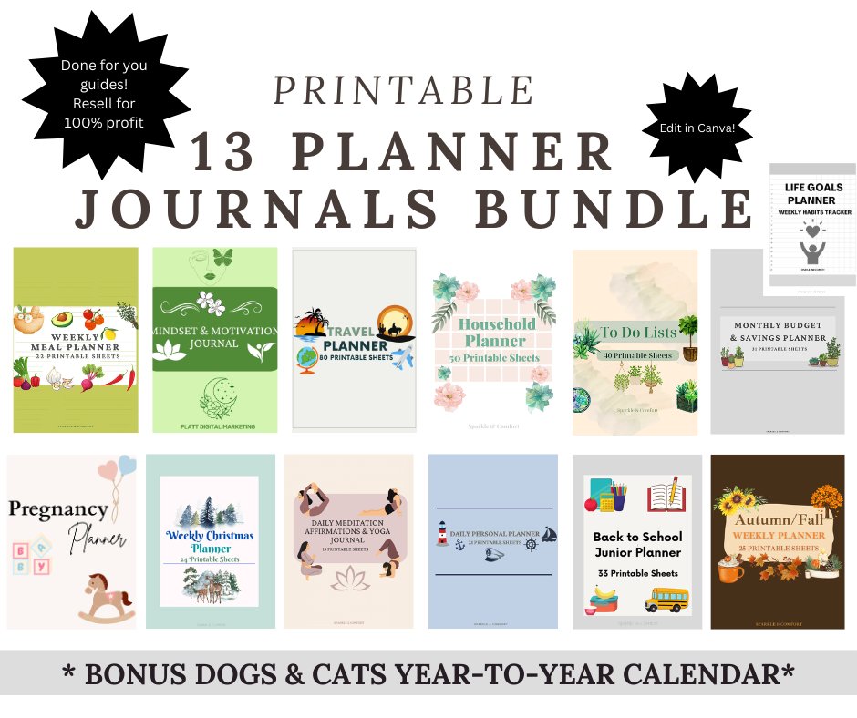 PlattMarketing's tweet image. 13 Gorgeous printable planner journals for travel, pregnancy, meals, household, to do lists, budget &amp;amp; savings, mindset &amp;amp; motivation, yoga, personal, Christmas, Autumn, life goals &amp;amp; school. Bonus dogs &amp;amp; cats calendar!
sparkleandcomfort.etsy.com/listing/429571… #planner #journal #digitalbundle