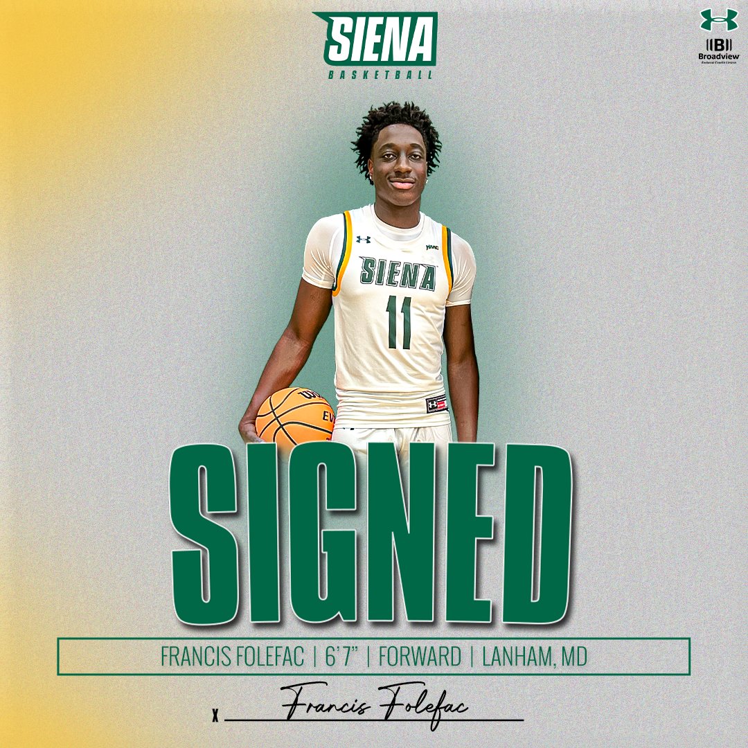 Siena Basketball (@sienambb) on Twitter photo 📝 SIGNED
Excited to officially welcome incoming freshman Francis Folefac, who earned <a href="/washingtonpost/">The Washington Post</a> Second Team All-Met honors this past season at Mt. Zion
Welcome to <a href="/SienaCollege/">Siena College</a>, <a href="/4rancis_/">Francis Folefac</a>!
📰 t.ly/0bzjT
#MarchOn x #SienaSaints x #MAACHoops x #NCAAM 📝 SIGNED
Excited to officially welcome incoming freshman Francis Folefac, who earned <a href="/washingtonpost/">The Washington Post</a> Second Team All-Met honors this past season at Mt. Zion
Welcome to <a href="/SienaCollege/">Siena College</a>, <a href="/4rancis_/">Francis Folefac</a>!
📰 t.ly/0bzjT
#MarchOn x #SienaSaints x #MAACHoops x #NCAAM