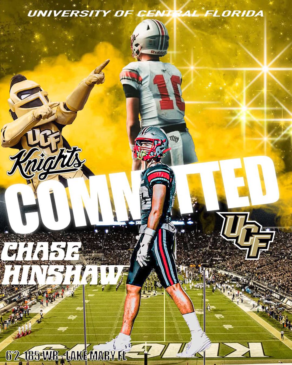 Chase Hinshaw (@chase_hinshaw10) on Twitter photo I’m excited to announce that I will be committing to play for the University of Central Florida. Thanks to Coach Frost, Coach Beckton, and Coach Milton, and the entire UCF staff for believing in me and giving me this incredible opportunity.
GKCO! 💛🖤⚔️
<a href="/LMRamsFootball/">Lake Mary Football</a> <a href="/Adamdon3/">Adam Donnelly</a> I’m excited to announce that I will be committing to play for the University of Central Florida. Thanks to Coach Frost, Coach Beckton, and Coach Milton, and the entire UCF staff for believing in me and giving me this incredible opportunity.
GKCO! 💛🖤⚔️
<a href="/LMRamsFootball/">Lake Mary Football</a> <a href="/Adamdon3/">Adam Donnelly</a>