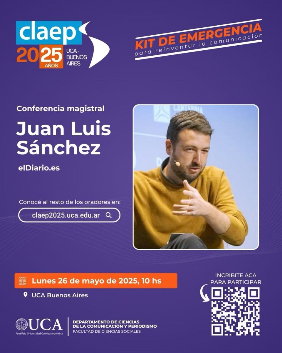 🎙️ Conferencia Magistral

Este domingo 26 de mayo a las 10 a.m., Juan Luis Sánchez de eldiario.es estará presente en el Encuentro CLAEP 2025 en Buenos Aires. ¡No te lo pierdas! 🇦🇷📰

#EncuentroCLAEP2025 #Periodismo #ConferenciaMagistral #eldiarioes