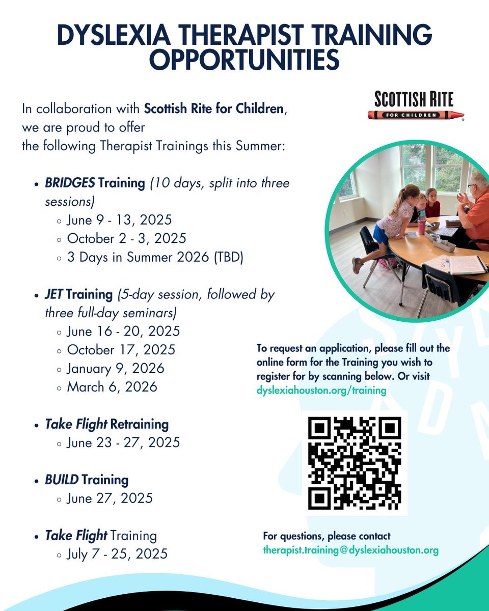 Dyslexia (@dyslexia_htx) on Twitter photo 📢 Application Deadline Approaching!
Certified teachers and CALTs (Certified Academic Language Therapists) don’t miss your chance to register for our Summer Therapist Trainings!
For additional questions, contact therapist.training@dyslexiahouston.org. 📢 Application Deadline Approaching!
Certified teachers and CALTs (Certified Academic Language Therapists) don’t miss your chance to register for our Summer Therapist Trainings!
For additional questions, contact therapist.training@dyslexiahouston.org.