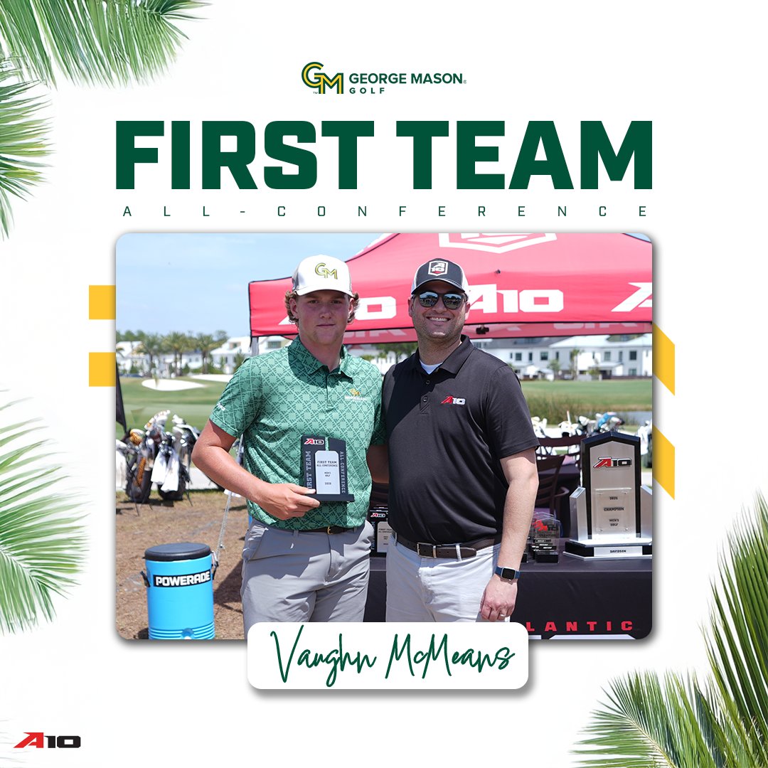Congratulations Vaughn McMeans! 👏
<a href="/atlantic10/">Atlantic 10 Conference</a> All-Conference Team as a freshman
Led team in stroke average - 7⃣2⃣.4⃣
3⃣X A10 Rookie of the Week Honors
3⃣ Top 10 finishes, including 2nd place at Seattle Invite
8⃣ Top 25 finishes
#FutureisBright