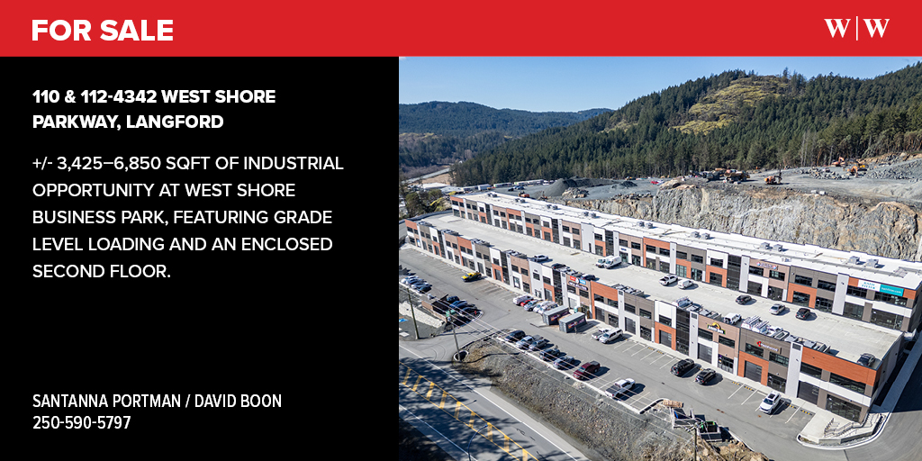 FOR SALE: 110 &amp; 112-4342 West Shore Pkwy, #Langford

Industrial units at West Shore Business Park, strategically located only minutes from Hwy 1 &amp; Sooke Road, allowing easy access and egress to and from all of Greater Victoria’s major trade areas.

🔗 williamwright.ca/properties/110…
#yyj