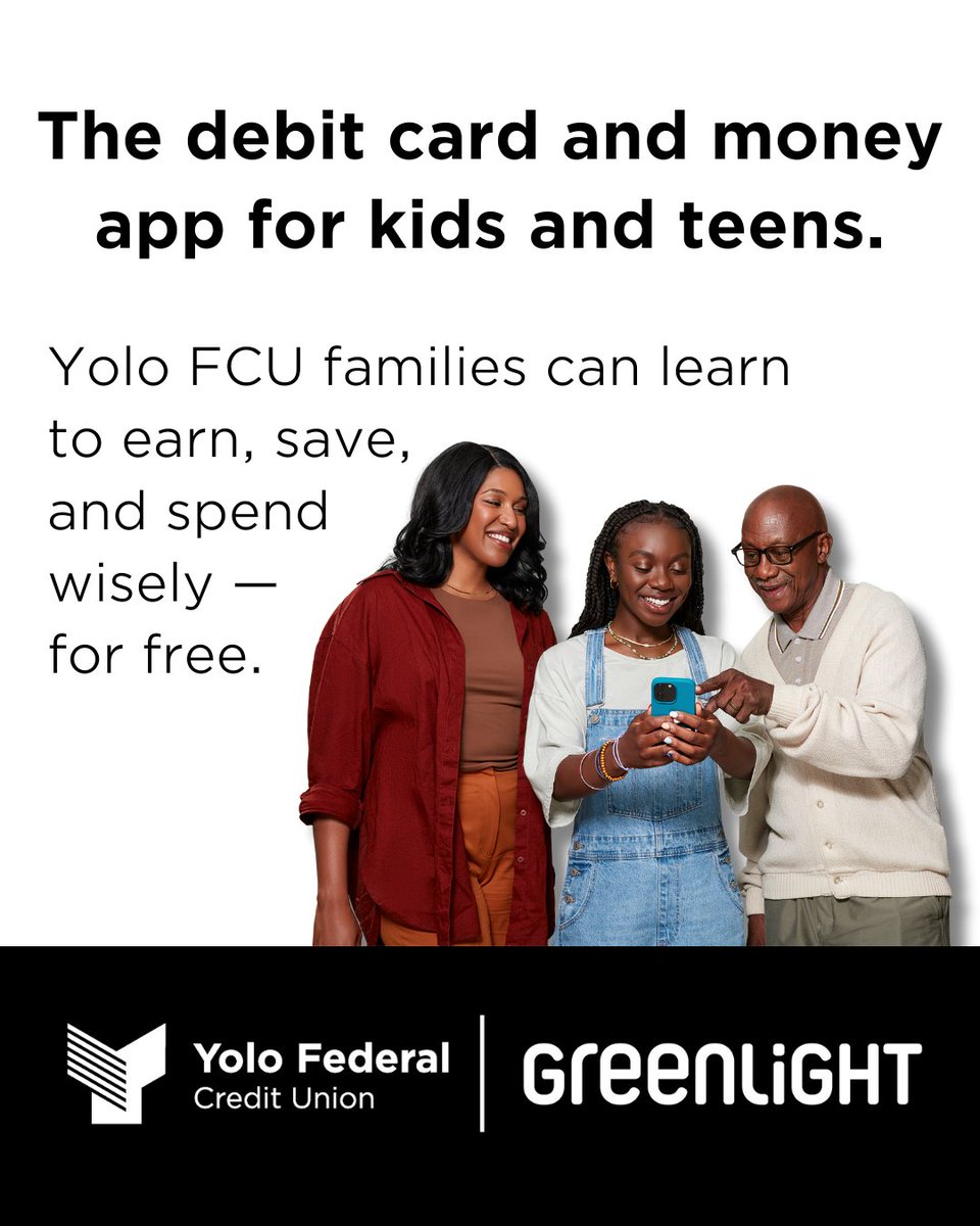 Yolo FCU members can join over 6 million families using Greenlight for free†! The Greenlight Debit Card and money app gives families the tools they need to learn, earn, save, and spend wisely — together. Visit YoloFCU.org to sign up for Greenlight today. #YoloFCU