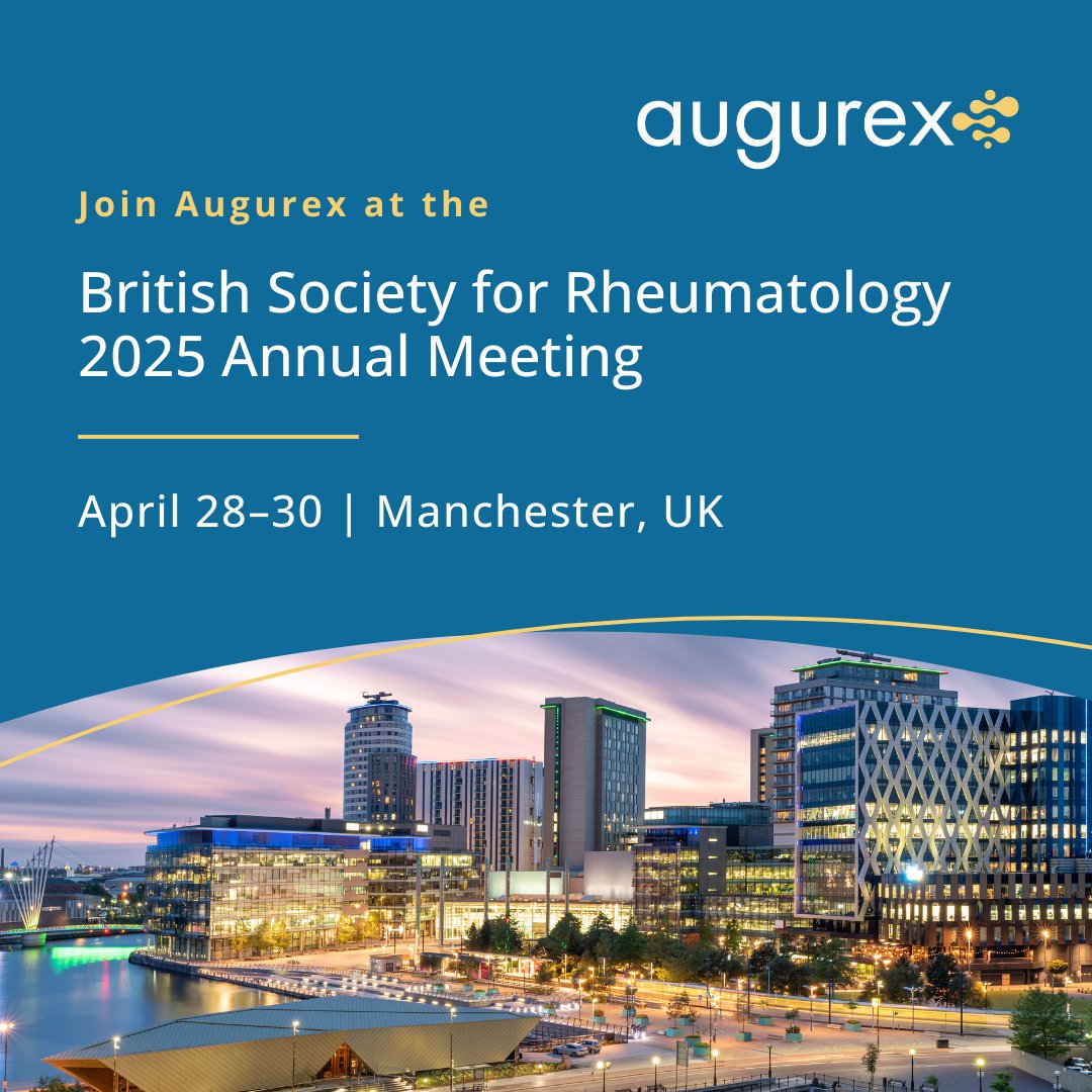 We're attending #BSR2025 in Manchester, UK, April 28–30! Excited to engage with leading rheumatology experts and share how Augurex is transforming diagnostics for #RA and #axSpA. Let’s talk about the future of rheumatology. Learn more: augurex.com/augurex-to-att… #biomarkers