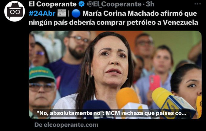 Elias_Cabeza's tweet photo. Para María Corina es mejor que el pueblo de Venezuela pase hambre y siga bloqueado hasta que ella sea presidenta. 

#MariaCorinaCoñeTuMadre https://t.co/rCnMFmpQ8X
