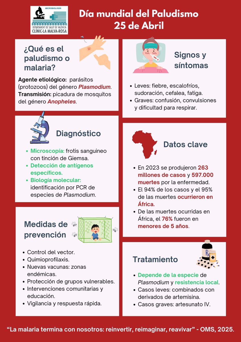 🌍 Hoy, 25 de abril, conmemoramos el #DíaMundialDelPaludismo bajo el lema
"La malaria termina con nosotros: reinvertir, reimaginar, reavivar".​
👇Hemos elaborado una infografía que resume los avances y desafíos actuales en la lucha contra esta enfermedad.​
#WorldMalariaDay