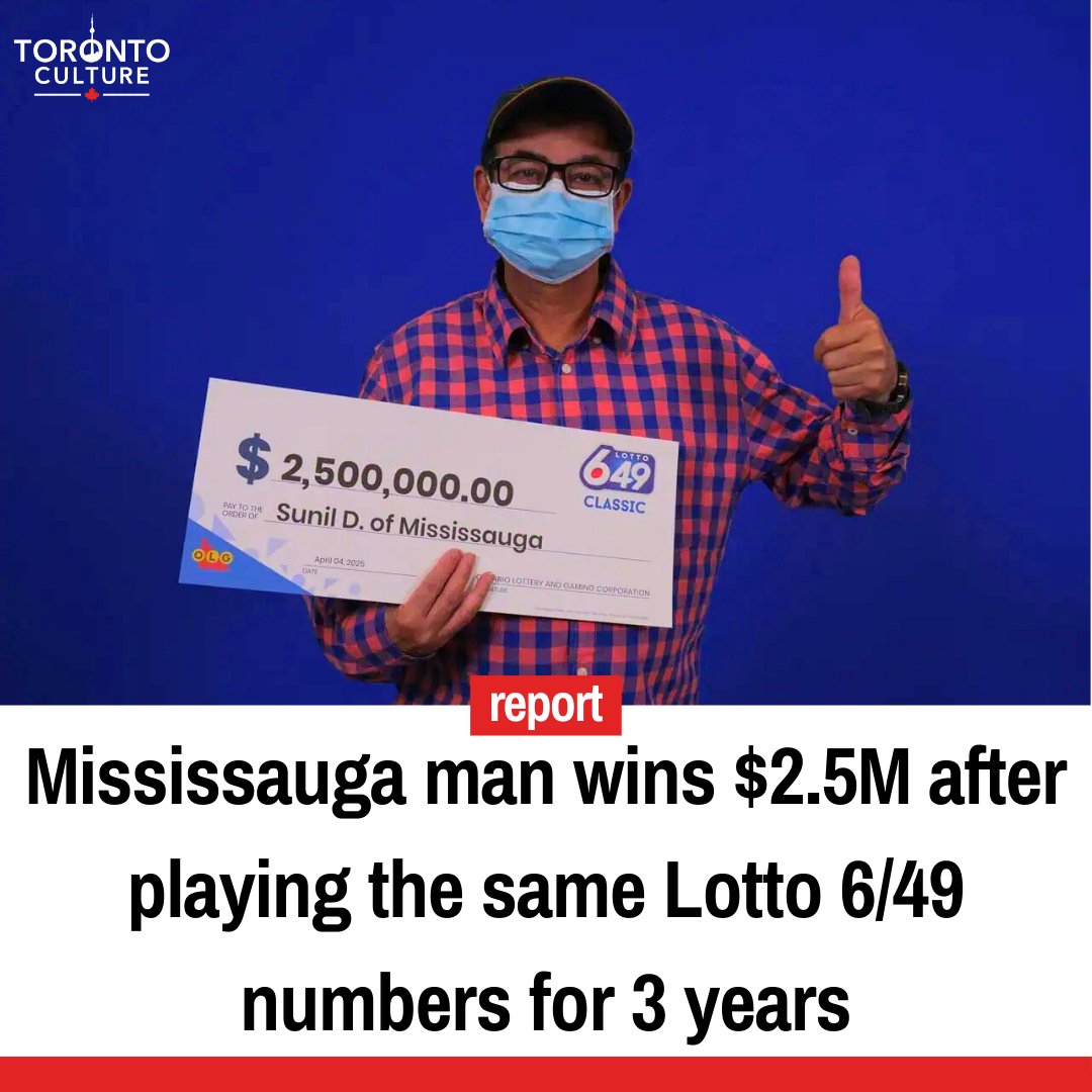 toronto_culture's tweet image. Mississauga’s Sunil Desai won $2.5M in the March 5 Lotto 6/49 draw after playing the same numbers for three years. He plans to share the prize with family and take a memorable trip.

#Lotto649 #MississaugaWinner #LifeChangingWin #TorontoCulture